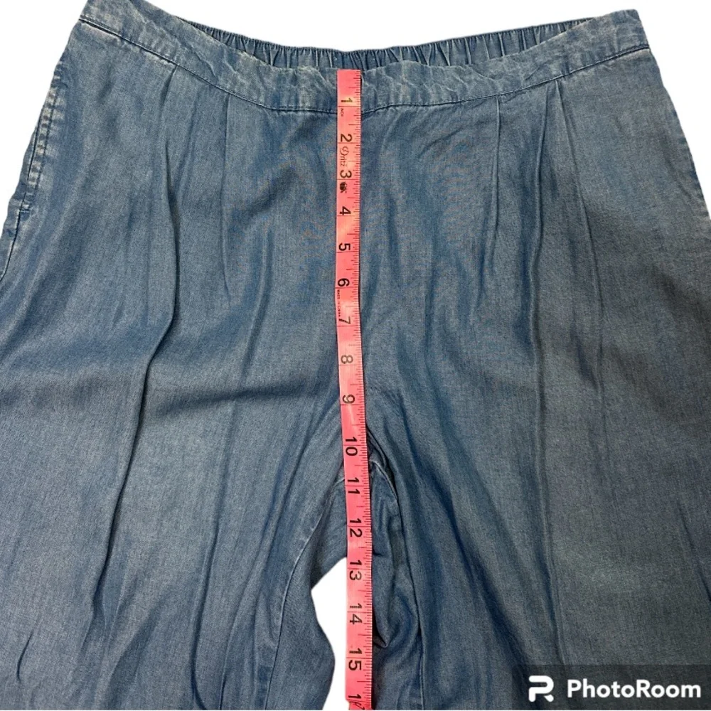 Pleated Denim Colored (Lyocell) Wide Leg Pants |Stretch Waist Ladies Size M EUC